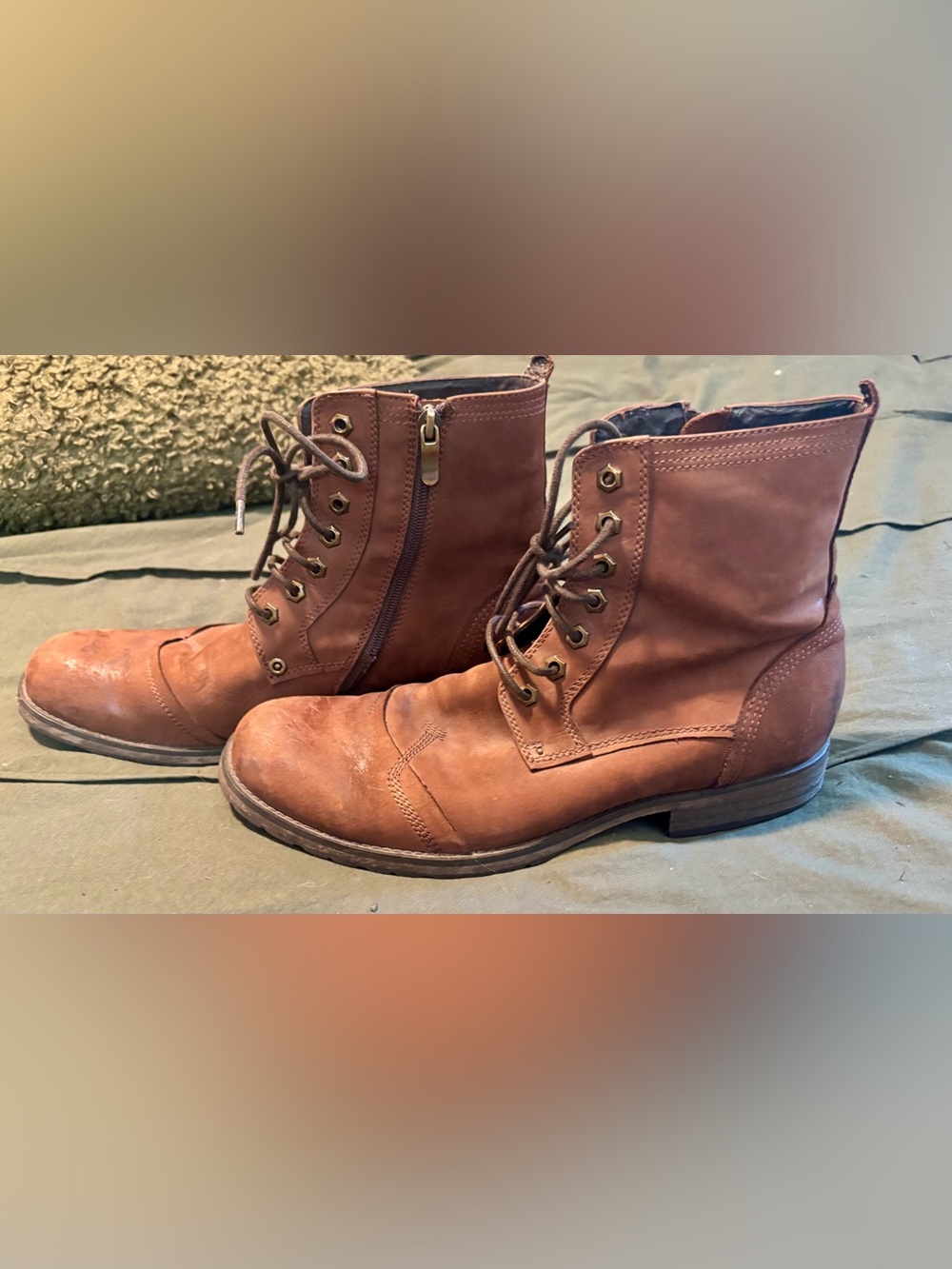 Donald J. Pliner Men's Bruce Cognac Brown Leather Lace-Up Zip Combat Boots
